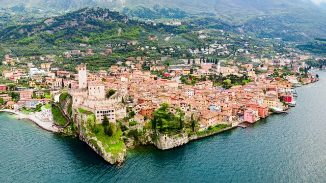Malcesine,Aerial,Panoramic,View.,Malcesine,Is,A,Small,Town,On